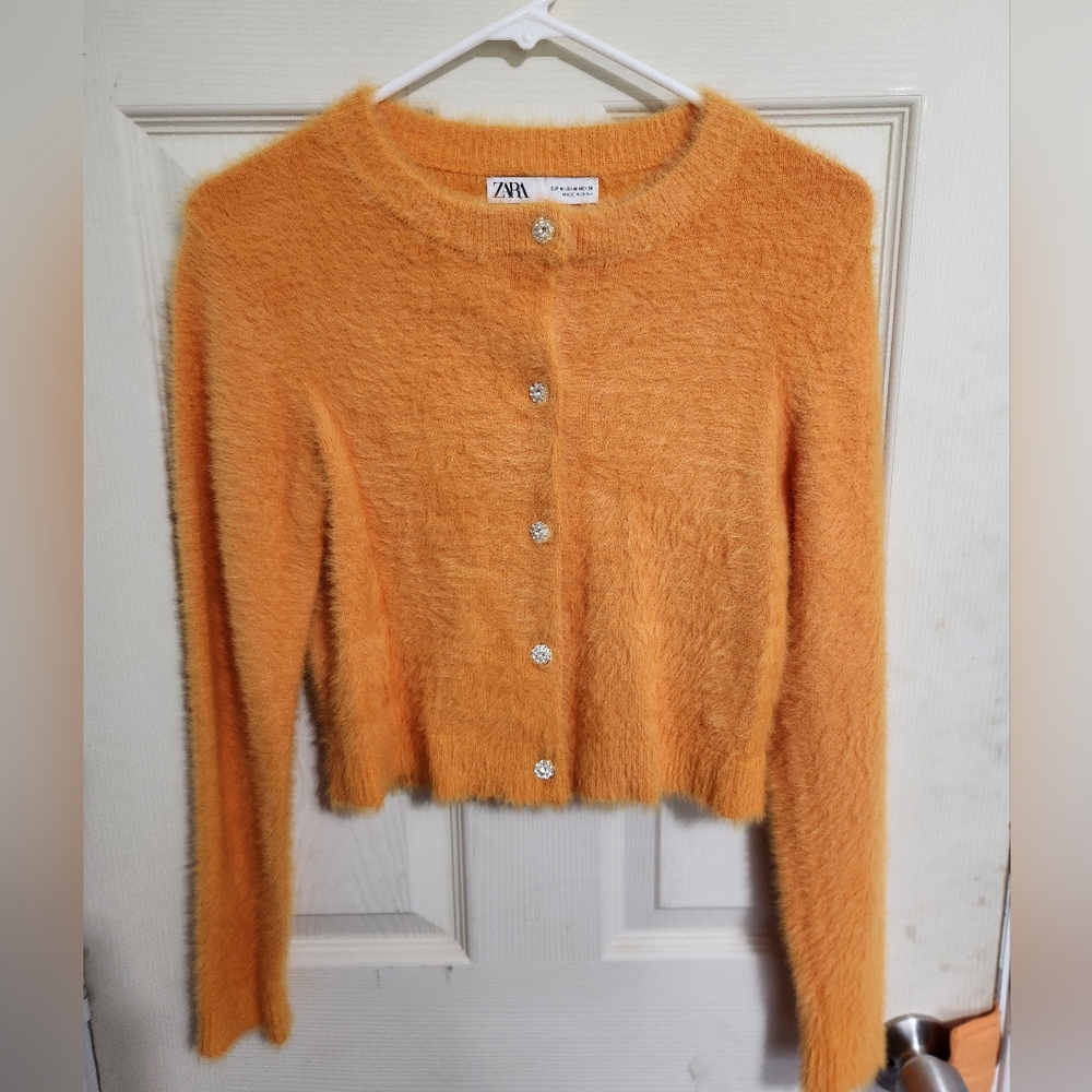 Zara Women's Orange Fuzzy Sweater